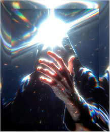 Person reaching towards bright light with hands, symbolizing alignment and success.