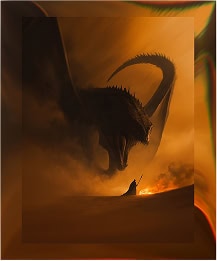 Dragon and person in silhouette during sunset, symbolizing alignment and strength.